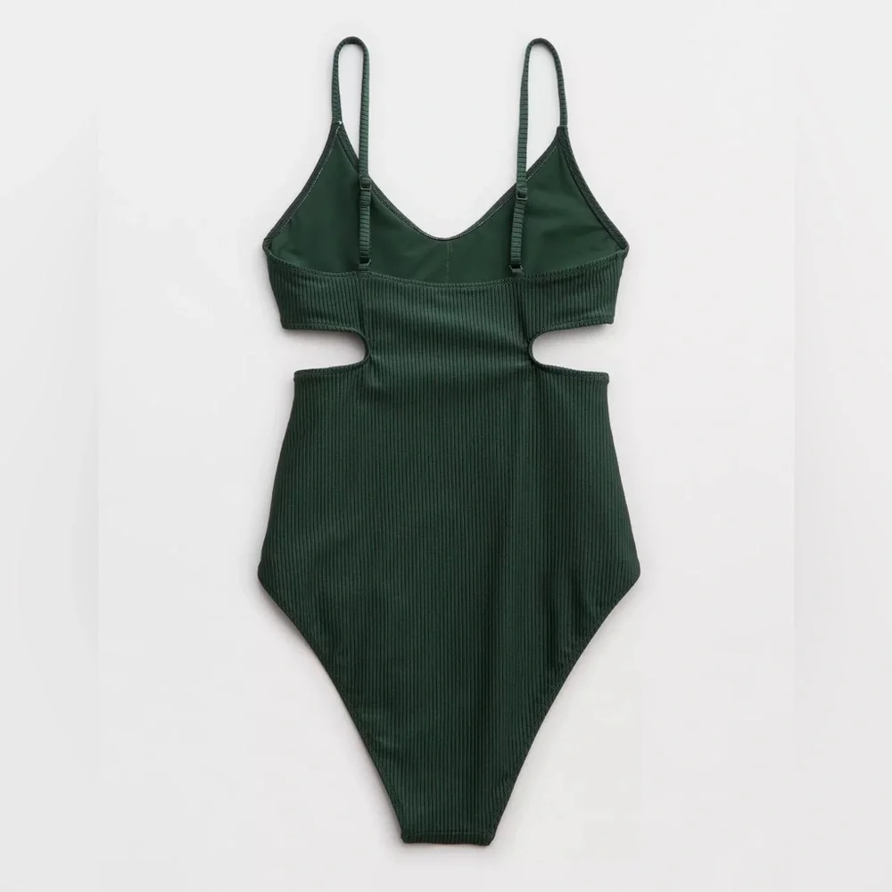 NWT Aerie Shine Rib Voop Cheeky Cut Out One Piece Swimsuit